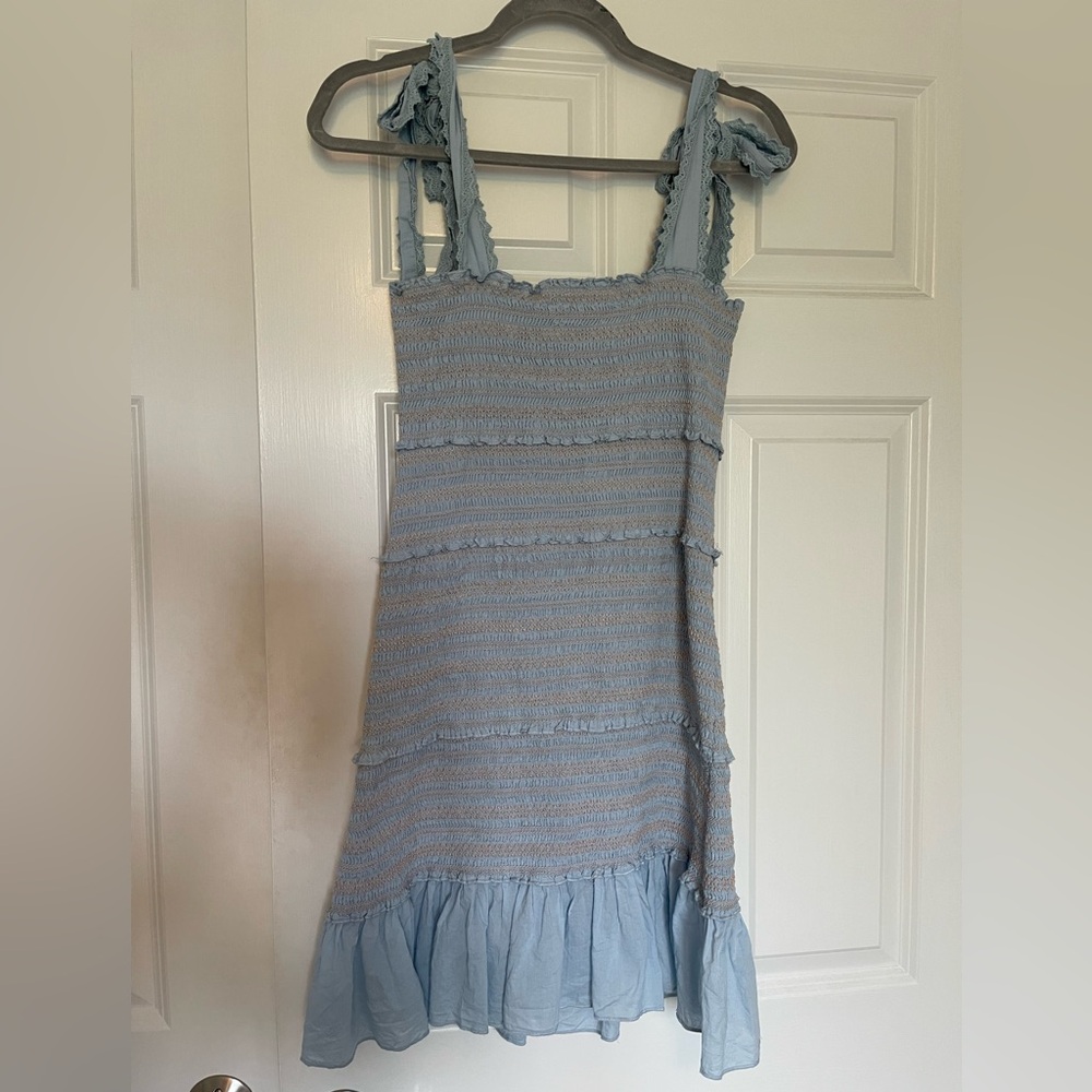 Chelsea & Violet Blue Smocked Ruffled Mini Dress - Picture 3 of 4